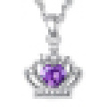 Женская стерлингового серебра 925 Корона-образный Инкрустированные Кристалл Кулон ожерелье с цепью